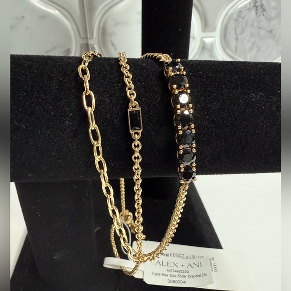 Alex and Ani Jewelry - Alex and Ani Triple Row Gold Bracelet with Black Beads